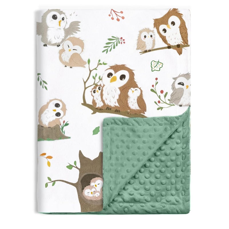 BOPRIO Baby Blankets for Unisex Boys Girls, Ultra Soft Nursery Minky Blankets with Owl Family Design and Dotted Fleece Backing, Cozy Bed Throws for Newborn Toddler Gift 30 x 40 Inch - Image 1